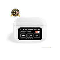Ecouteurs tactiles A9 Pro de couleur blanche, avec écran numérique affichant le mode ANC, Ambient Sound et les niveaux de batterie. Garantie 3 mois