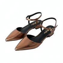 Escarpins Plats Pointus à Bride Cheville - Ballerines de Soirée et Mariage - Couleurs : argenté, beige, noir, marron - Pointures 36/40