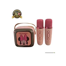 Kit karaoké enfant Disney Minnie portable, comprenant une enceinte portable rose et deux microphones sans fil. Garantie 3 mois.