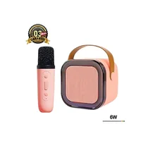 Kit Karaoké K12 portable enfant rose comprenant un microphone sans fil et une enceinte Bluetooth 6W avec poignée de transport