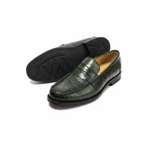 Mocassins Mack James en cuir imitation croco - Couleur : Vert Forêt - Pointures 40 à 46