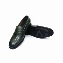 Mocassins de Luxe en Cuir de Crocodile - Couleur : Vert Forêt - Pointures 40 à 46