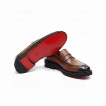 Mocassins en Cuir Patiné - Couleur : Brun Cognac Patiné - Pointures 40 à 46