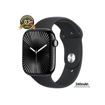 Montre connectée GS Series 10 de couleur noire, affichant une horloge analogique sur un écran HD. Batterie de 240mAh. Bracelet sport en silicone. Garantie 3 mois