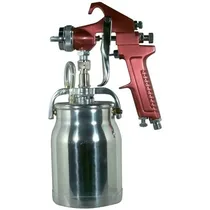 Pistolet pulvérisateur FINDER rouge avec réservoir aluminium chromé.