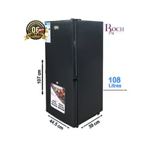 Réfrigérateur combiné ROCH 108L RFR-145DB-W, couleur noire, avec des dimensions de 107 cm (hauteur) x 44.5 cm (largeur) x 39 cm (profondeur)