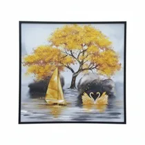 Tableau Déco Arbre Doré et Cygnes