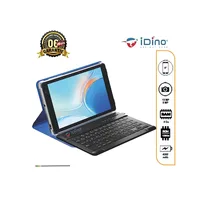 Tablette Idino Notepad 25 de 8 pouces, couleur noire avec étui-clavier amovible bleu, affichant les spécifications techniques principales : 8", 13 MP/8 MP, 4 Go RAM, 128 Go ROM, 4000 mAh