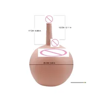 Ballon de masturbation gonflable femme, couleur chair, montrant les dimensions : diamètre 25 cm (9.8 in), pénétration maximale 17 cm (6.69 in) et pénétration plus courte 13 cm (5.11 in)