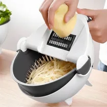 Coupe-Légumes Multifonction 9-en-1 avec Panier Égoutteur Rotatif