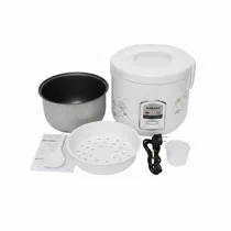 Accessoires inclus : verre doseur, cuillère à riz et panier vapeur blanc.