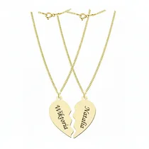 Duo de colliers cœur séparable doré avec prénoms gravés