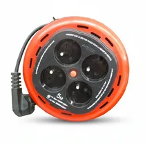 Enrouleur électrique rouge 5m avec 4 prises de face.