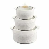 Lot 3 Soupières Céramique Design Blanc texturée de différentes tailles.