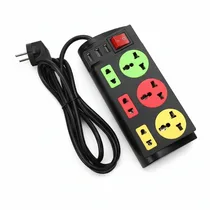 Multiprise noire JRDQ 6 prises universelles et 3 ports USB avec câble 2m