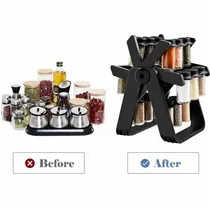 Rangement d'épices grande roue sur un plan de travail de cuisine moderne et propre.