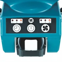 Boutons de réglage de vitesse et minuterie du ventilateur Makita.