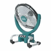 Tête pivotante du ventilateur Makita montrant l'angle d'inclinaison réglable.