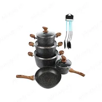 Ensemble d'ustensiles de cuisine en aluminium de haute qualité 13 pièces : 16cm / 20cm / 24cm / 28cm avec couvercle en verre trempé