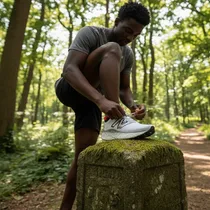 Baskets New Balance Fresh Foam Gradient blanches et rouges.