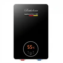 Vue de face du chauffe-eau noir HADEN avec affichage digital 55°C.