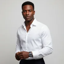 Homme portant la chemise rose Emmanuel Khamm ajustée.