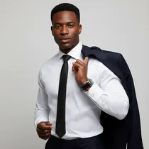 Homme portant la chemise rose Emmanuel Khamm ajustée avec cravate et veste