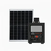 Vue de face du boîtier solaire noir avec panneau photovoltaïque et ports USB.
