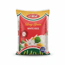 Sac de riz long grain Moi 25kg blanc et rouge origine Inde.