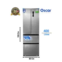 Réfrigérateur américain Oscar 400L OSC-M420W gris inox avec double tiroirs de congélation et affichage digital