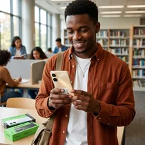 Personne tenant confortablement l'Infinix Smart 10 pour naviguer sur les réseaux sociaux.