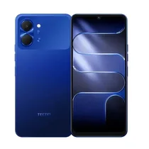 Tecno Pop 20 couleur bleue avec affichage écran lumineux.
