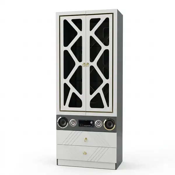 Meuble bar lumineux avec étagères et système sonore intégré