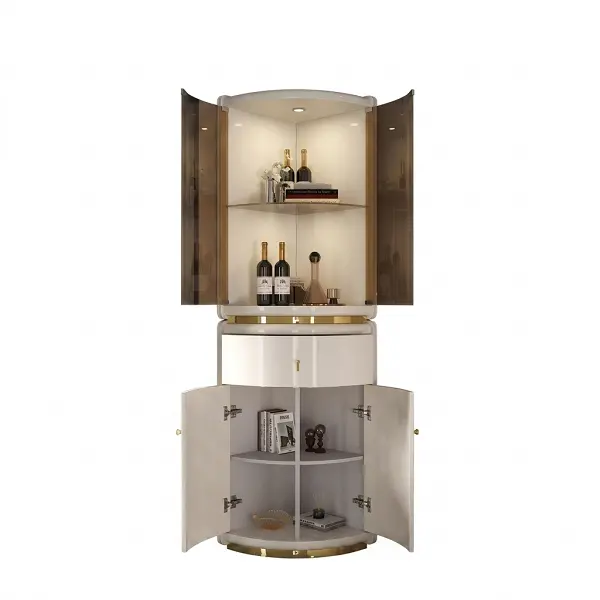 Armoire bar à vin avec façade courbée et miroir intégré