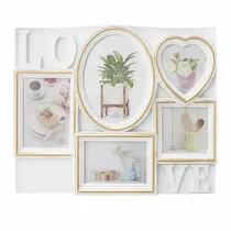 Cadre photo multiple LOVE blanc et doré avec 5 emplacements
