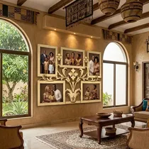 Cadre photo mural multi photos vintage doré décoration salon