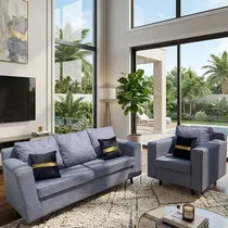 Canapé d’angle en L moderne gris dans salon contemporain