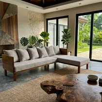 Canapé d’angle tissu kaki avec coussins confortables