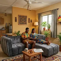 Canapé d’angle en velours gris moderne avec surpiqûres verticales