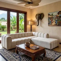 Canapé d’angle modulable capitonné 5 places design bubble moderne