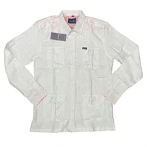 Chemise en lin homme à quatre poches beige vue de face