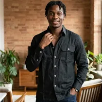 Chemise Faconnable manches longues noire avec deux poches poitrine