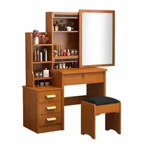 Coiffeuse marron avec étagères intégrées et tabouret rembourré