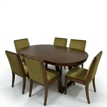 Table ovale en bois massif avec 6 chaises vert olive