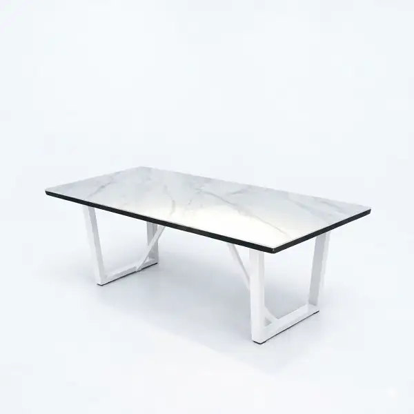 Table salle à manger marbre style moderne avec piètement central robuste