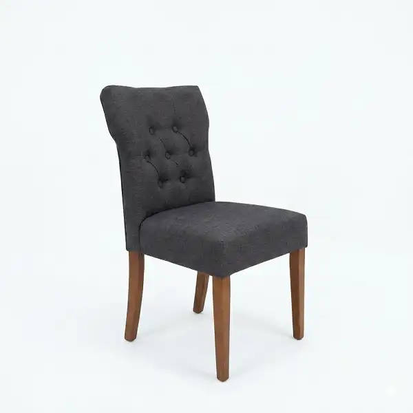 Chaises salle à manger tissu gris dossier capitonné bois massif