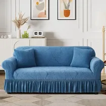 housse canapé protection complète tissu extensible bleu
