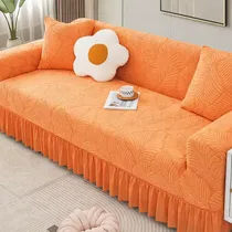 housse extensible jacquard canapé salon moderne orange