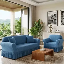 housse canapé 7 places avec jupe à volants élégante