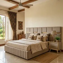 Lit capitonné luxe 3 places luxe velours avec tête de lit dorée